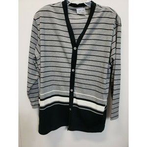 Vintage Jantzen Sweater Cardigan Womens Size Lg  Black gray tunic pockets